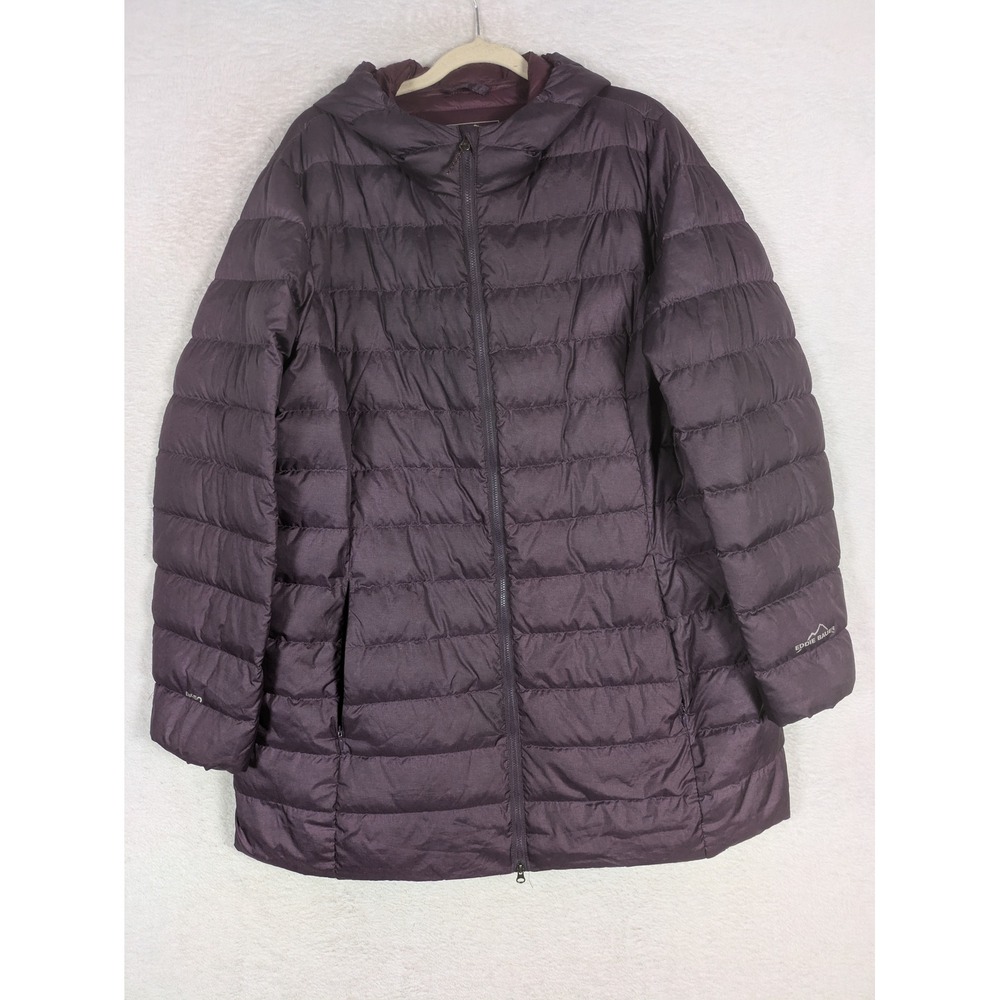 Eddie Bauer Puffer Jacket Women's XXL Purple Quilted Hooded Full Zip Insulated